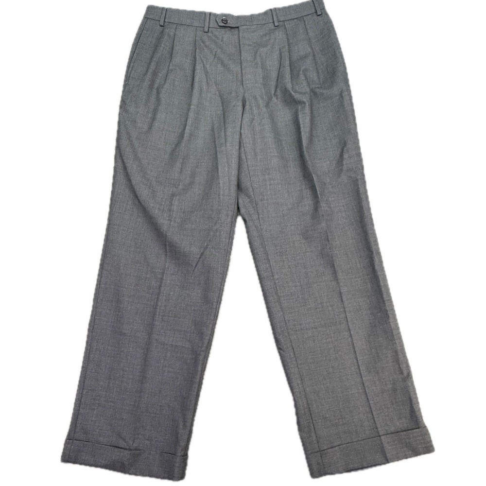 Lauren Ralph Lauren Dress Pants Men 36x30 Grey Wool Pleated Cuffed Total Comfort